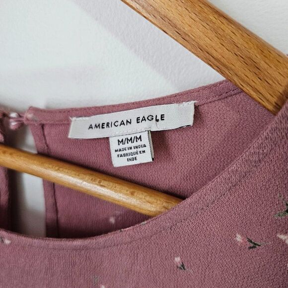 EUC AMERICAN EAGLE OUTFITTERS BLUSH PINK DITSY FLORAL RUFFLED SHORT DRESS SZ M - Picture 13 of 16